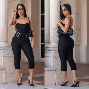 Tute da donna Sexy senza spalline alla moda estiva tute a pieghe tinta unita per donna - Product Image 5