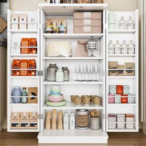 Custom White Luxury <b>Wooden</b> Modern Pantry Organizer for Modular Kitchen <b>Cabinets</b> Includes Coffee Station - Product Image 2