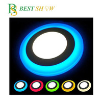 Panneau LED circulaire à double couleur monté en surface, 2 couleurs, 12+4W, blanc chaud, blanc pur + rouge/vert/bleu/rose