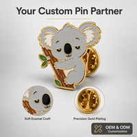 Broche personnalisée en alliage de zinc plaqué or, émail souple, motif koala mignon, style antique et moderne, souvenir promotionnel OEM, papillon