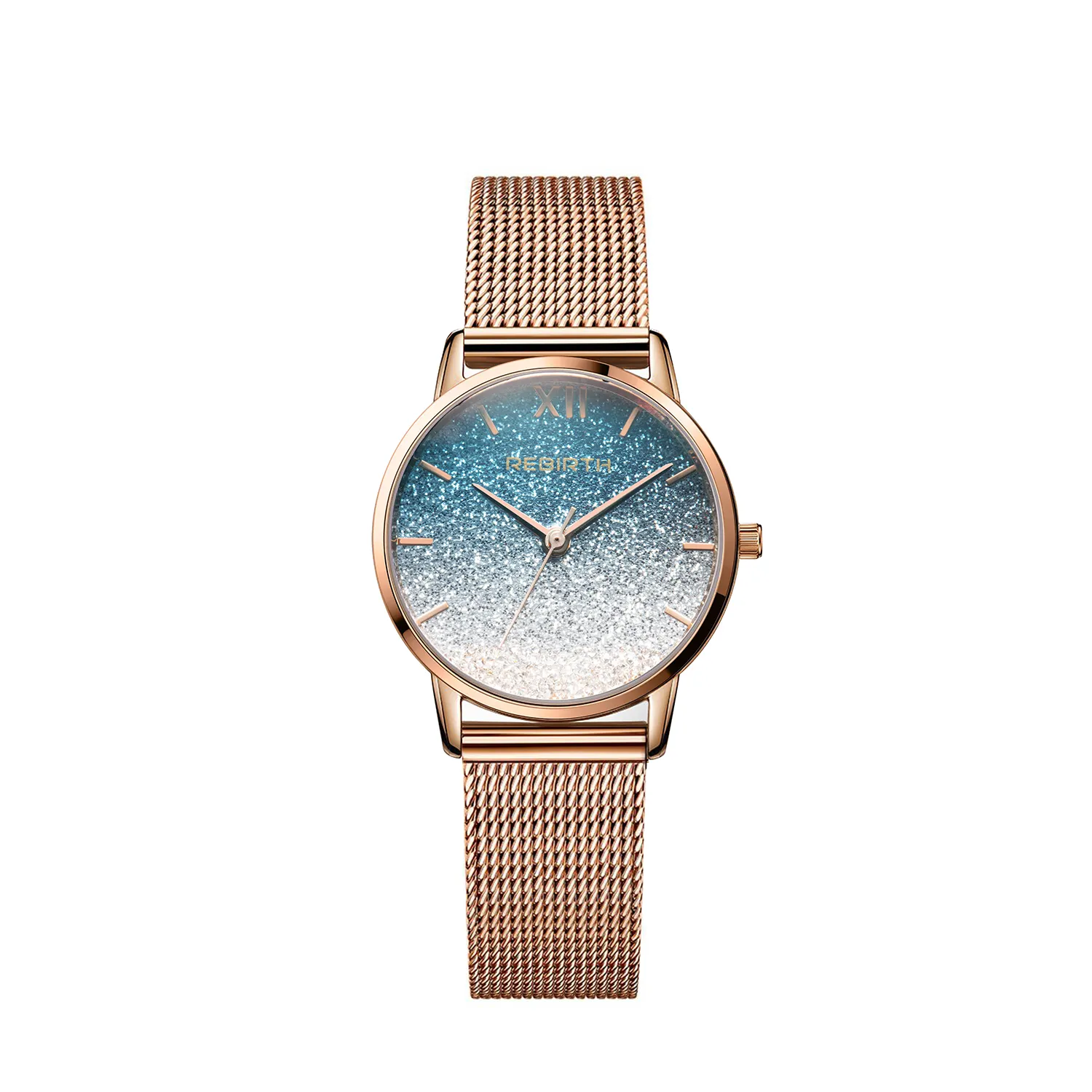 REBIRTH RE2013 elegant rose gold women quartz watch hot sale Mesh band Waterproof analog display Ultra thin Casual watch design