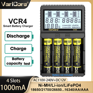 Зарядное устройство для аккумуляторной батареи VariCore VCR4, ЖК-дисплей для 3,7 В, <span class=keywords><strong>18650</strong></span>, <span class=keywords><strong>26650</strong></span>, 21700, 18350, 14500, 1,2 В, AAA, аккумуляторы - Product Image 4