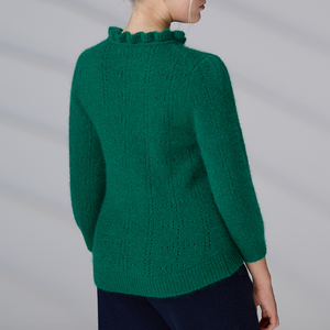 Custom LOGO OEM ODM Mohair Ruffle <b>Mock</b> <b>Neck</b> Knit Sweater Solid Color Knit Sweater for Women - Product Image 5