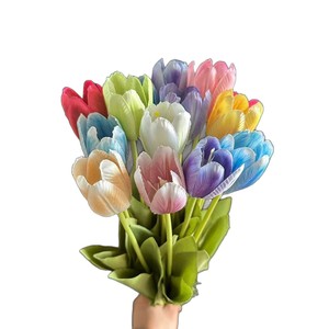 Fleurs de tulipes en soie Junheyuan, branche unique, multicolores, semi-ouvertes, pour décoration de mariage et artisanat DIY - Product Image 5