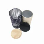 Boîte d'emballage alimentaire cylindrique en papier kraft noir rond en carton personnalisé avec couvercle en métal