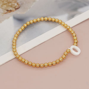 Gelang gaya Boho manik emas wanita, A-Z huruf cangkang, gelang kekuatan elastis - Product Image 6