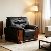 Canapé de bureau exécutif moderne une place en cuir de vachette pleine fleur importé, placage de bois E1 écologique, fauteuil laqué à base d'eau