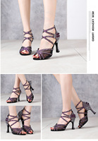 Chaussures de danse latine pour femmes en satin et strass violets, à lanières croisées, talons hauts, pour salsa et danse de salon, chaussures d'entraînement professionnelles