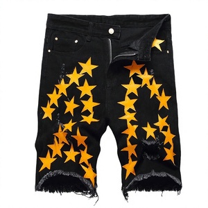 SENSEL SPORTS Short basique pour homme, style sport d'été, taille mi-haute, coupe droite, séchage rapide, motif patchwork en denim, tissu déchiré et délavé - Product Image 1