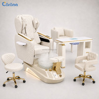 Fauteuil de pédicure spa électrique de luxe avec fonction de massage, bol en cristal et base LED pour salon de manucure