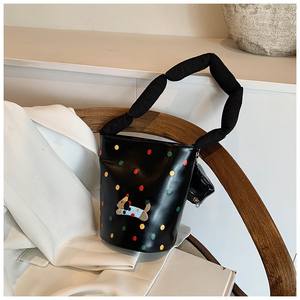 Fashionable black crossbody <b>bag</b> with polka dots and <b>puppy</b> embroidery - Product Image 4