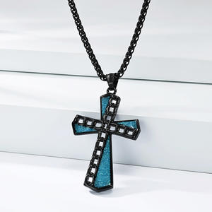 Colliers personnalisés haut de gamme en acier inoxydable turquoise hypoallergénique, pendentif croix tendance <span class=keywords><strong>pour</strong></span> <span class=keywords><strong>couple</strong></span>, bijoux - Product Image 5