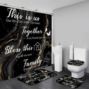 Ensemble de rideaux de douche fantaisie avec règles de salle de bain, imprimé numérique vert, noir et blanc, en polyester imperméable - Product Image 5