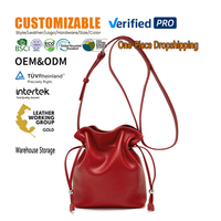 Großhandel Echtes Leder Kordelzug-Beuteltasche Damen Große Kapazität Schulter-Crossbody-Tasche Mode Weiche Rindsleder-Handtaschen OEM