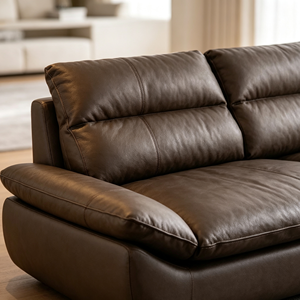 Sofá Moderno de Tres Plazas en Cuero Genuino con Respaldo Acolchado, Brazos Acolchados y Patas de Madera para Sala de Estar - Product Image 2
