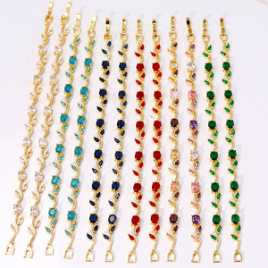 Wholesale Popular Hand Chain Colorful Diamonds Featuring Leaf Petal Fashion Luxurious Tulip Flower Leaf <b>Bracelet</b> Women - Product Image 3