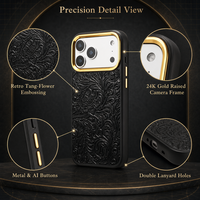 Coque en cuir de vachette style rétro Tang-Flower pour Apple iPhone 17 18 avec trous pour lanière et clé AI – Vente en gros