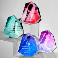 Trophée de récompense personnalisé en cristal coloré poli de haute qualité, durable, gravé au laser, pour événements professionnels et fêtes, avec logo UV