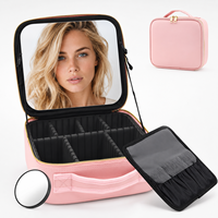 MoonlitGlow Fashion Grande Trousse de Maquillage Imperméable en PU avec Fermeture Éclair, Poignée Souple, Portable, pour Voyage, Porte-Pinceaux