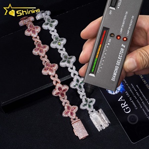 Bracciale a Catena Cubana con Quadrifoglio in <span class=keywords><strong>Diamanti</strong></span> Moissanite VVS1 Hip Hop da <span class=keywords><strong>Uomo</strong></span> per Rapper, Gioiello di Lusso Ghiacciato Personalizzato al Miglior Prezzo - Product Image 2