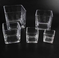 Mini aquarium 6x6cm en verre électroplaqué argenté à large ouverture, pot carré pour bougie ou bouteille