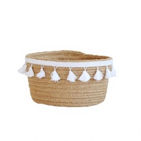 Panier de rangement en corde tressée écologique avec accent pompon pour jouets, chambre d'enfant et salon