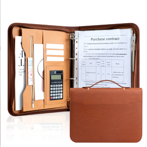 Porte-documents multifonction A4 en PU avec anneaux, organiseur de bureau, bloc-notes, pochette à fermeture éclair, sac à documents portable, cadeau d'affaires personnalisé - Product Image 1