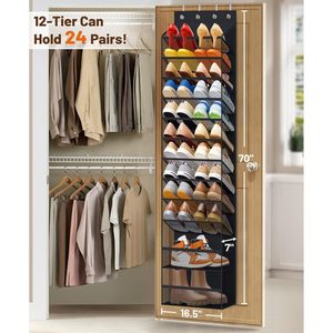 12 Tier Over The Door <b>Shoe</b> Organizer Hanging Rack Black Mesh For Closet Storage Sneaker Holder Fit 24 Pairs - Product Image 2