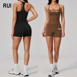 Conjunto de Yoga RUIQUWIN con Logotipo Personalizado, Conjunto Deportivo de Verano para Mujer, Ropa de Gimnasio, Shorts Sin Costuras, Sujetador Deportivo, Ropa de Fitness - Product Image 1