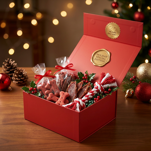 Festive Pet Holiday Gift Set <b>Box</b> | Rigid Magnetic Folding Packaging for <b>Treats</b> - Product Image 1