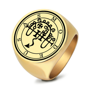 Anillo de Acero Inoxidable R678, Llave Menor de Salomón, Sello de Asmodeus, <span class=keywords><strong>Ars</strong></span> <span class=keywords><strong>Goetia</strong></span>, Amuleto, Talismán, Joyería, Anillos Grabados con Láser - Product Image 1