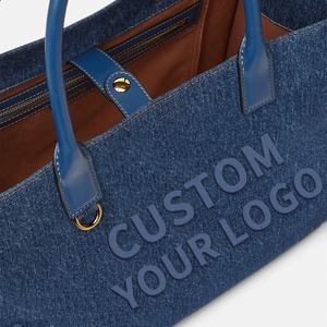 הגעה חדשה oem odm denim נשים תיקים woom לוגו מותאם אישית pu עור תיק יד אופנה הסיטונאי גדול נשים - Product Image 3