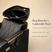 Fauteuil de lavage de cheveux avec bac, revêtement matelassé diamant noir, unité de lavage pour salon, mobilier de salon