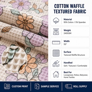 Custom Print Your Own Design 95%Cotton 5%Spandex Cotton Waffle Weave Fabric Cotton Waffle Fabric for t Shirts NO MOQ Sample Free - Product Image 3