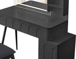 Modern Wood <b>Makeup</b> Vanity Desk with <b>LED</b> Lights <b>Mirror</b> 4-Drawer Dressing Table Set Stool Bedroom Use 3 Colors Dimmable Brightness - Product Image 4