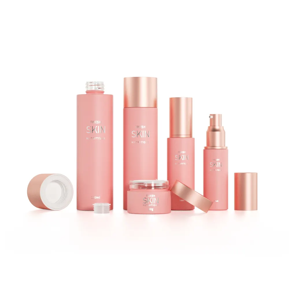 Accept Customized Luxury 30g 50g 80g 40ml 100ml 120ml Frosted Cosmetic Lotion Cream Pink Skincare Packing Set Glass Bottle