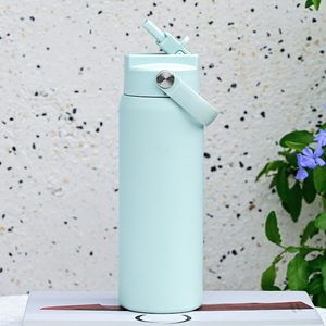 OEM 24oz Double Wall Metal 4-in-1 <b>Straw</b> Lid Water Bottle 24 oz Hot <b>Cold</b> Insulated Sports Flask Outdoor Adventure - Product Image 1