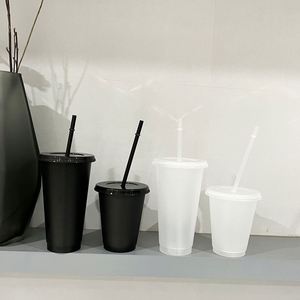 16oz 24oz Reusable Cold Iced <b>Drinking</b> Tumblers Single Layer Transparent Clear <b>Plastic</b> Cups with Lids and <b>Straws</b> - Product Image 4