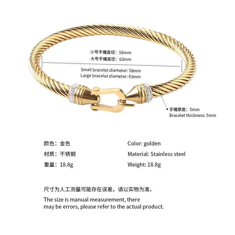 Fashion Cable Bracelet For Women Stainless Steel Twisted Bangle With Hook And Loop Fastening For Women