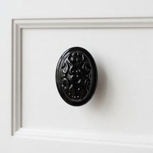 Classic Black Oval Carved Cabinet Knob <b>Metal</b> Shelve <b>Cupboard</b> Door Mounted Kitchen Drawer Hardware Cast Iron Handle & Knobs - Product Image 1