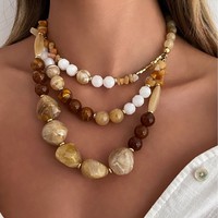 Collier personnalisé de style ethnique vintage plaqué or en plastique rond avec perles CCB, collier au design irrégulier en gravier coloré