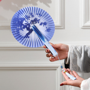 Éventails ronds en papier <span class=keywords><strong>de</strong></span> style chinois personnalisés avec poignée en plastique pour la danse, les mariages, les fêtes et les cadeaux - Product Image 3
