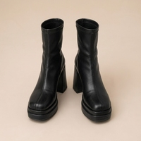 Bottes à talons hauts épais en cuir PU noir personnalisées ODM, style gothique Y2K, à bout carré, pour femmes, vente en gros, usine 2026