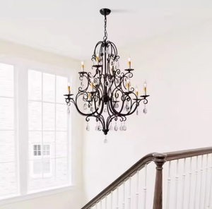 Décoration de maison élégante suspension d'extérieur noir fer métal cristal lustre Vintage pour salle à manger - Product Image 5