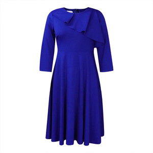 Robe élégante décontractée pour femme de bureau, couleur unie, demi-manches, volants asymétriques, ourlet plissé, tendance - Product Image 4