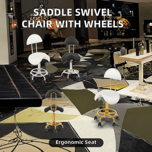 Saddle Chair Rolling Swivel Chair with Wheels Hydraulic <b>Stool</b> PU Leather Modern for Hospital Use White Backrest - Product Image 2