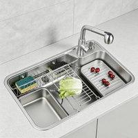 Évier de cuisine double en acier inoxydable SUS304 avec nano-argent, 75x48, à poser sur le comptoir, finition brossée, design moderne