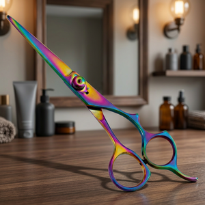 Professional Barber Scissors <b>Rainbow</b> Color Coated Convex Edge Shear <b>Light</b> Blades Tension Nut Universal Tail ASAP ABP-1283 Long - Product Image 4