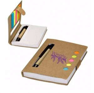 Bloc-notes adhésif Eco Mini Stowaway avec stylo, 5 marque-pages adhésifs néon assortis, papier cartonné perforé, stylo intégré dans une fente découpée - Product Image 6