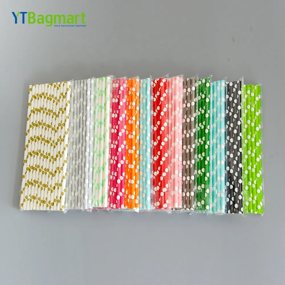 YTBagmart-pajitas de papel desechables personalizadas, respetuosas con el medio ambiente, biodegradables, de lunares